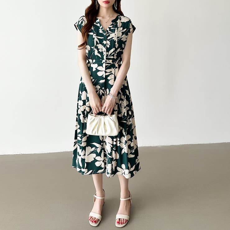 フレンチスリーブワンピース 夏ワンピース 総柄ワンピース | COCOMOMO | 詳細画像52 