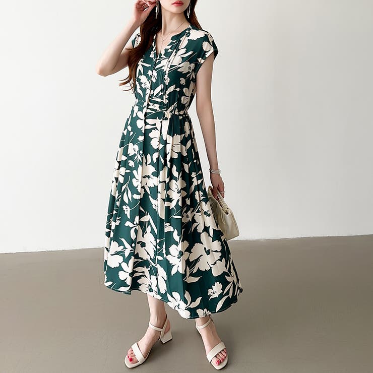 フレンチスリーブワンピース 夏ワンピース 総柄ワンピース | COCOMOMO | 詳細画像53 