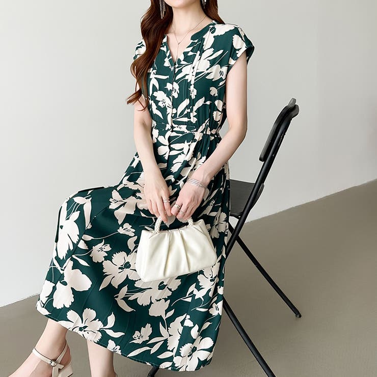 フレンチスリーブワンピース 夏ワンピース 総柄ワンピース | COCOMOMO | 詳細画像54 