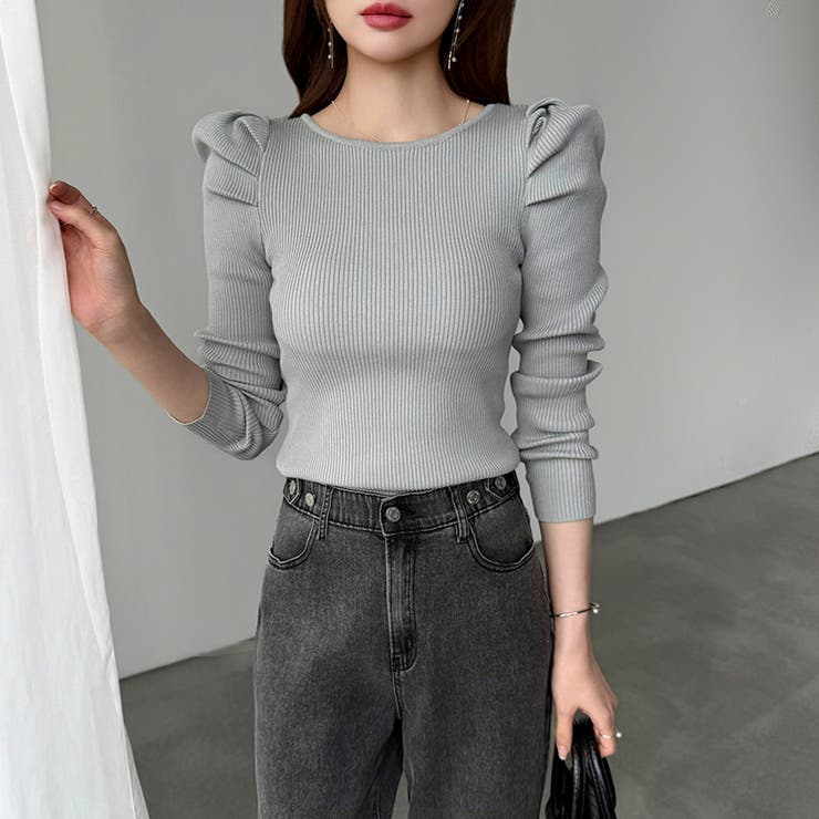 リブニット パフショルダーニット 長袖ニット | COCOMOMO | 詳細画像37 