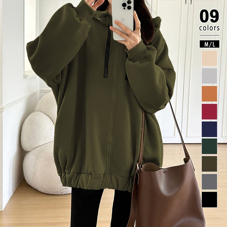 カーキ | 裏起毛バックロゴパーカー 裏起毛 オーバーサイズパーカー | COCOMOMO