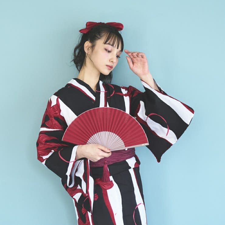 綿絽浴衣団扇柄古典柄美品