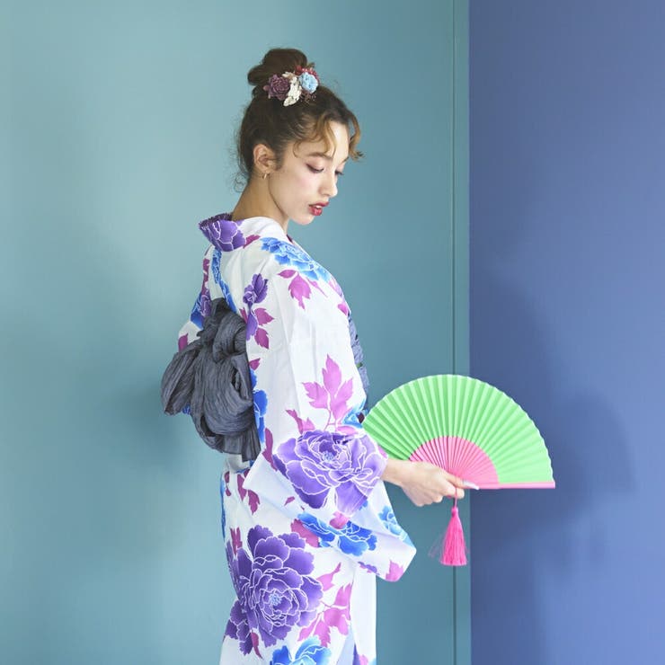 品質保証 トールサイズ【桜に流水◇紋意匠地振袖】ロイヤルブルー×ライト 着物・浴衣