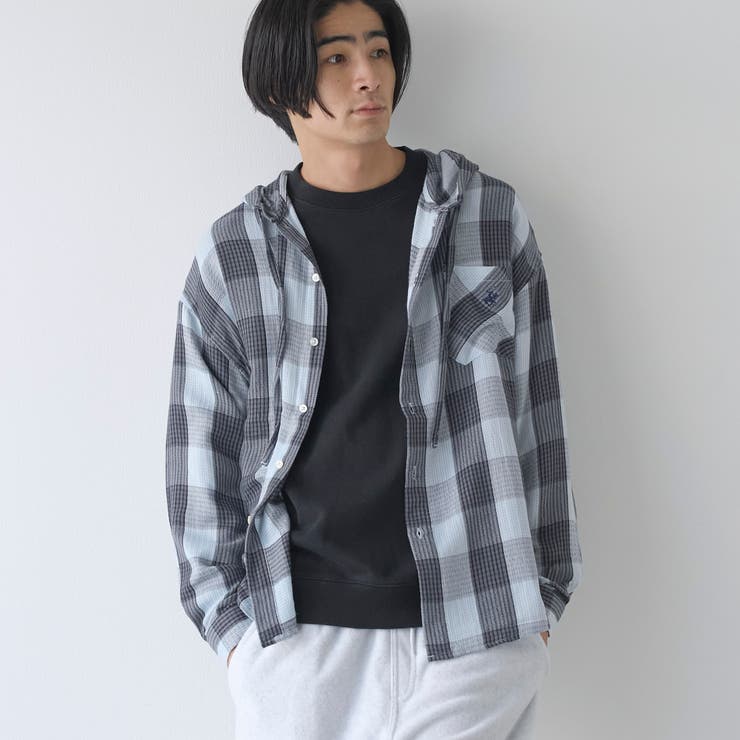 LT.BLUE | 【WEB限定】POLO BCS（ポロ ビーシーエス）ガーゼチェックシャツパーカー | coen【men】