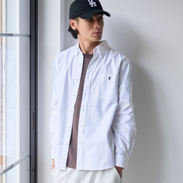 WHITE | ベア刺繍 ベーシックハイカウントオックスフォード ボタンダウンシャツ | coen【men】