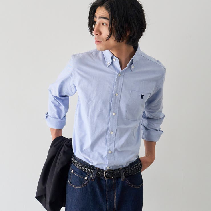 LT.BLUE | ベア刺繍 ベーシックハイカウントオックスフォード ボタンダウンシャツ | coen【men】