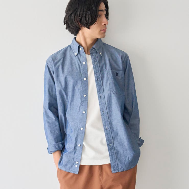 ワンポイントベア刺繍 ボタンダウンシャンブレーシャツ | coen【men】 | 詳細画像1 