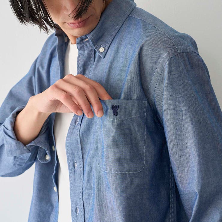 ワンポイントベア刺繍 ボタンダウンシャンブレーシャツ | coen【men】 | 詳細画像8 