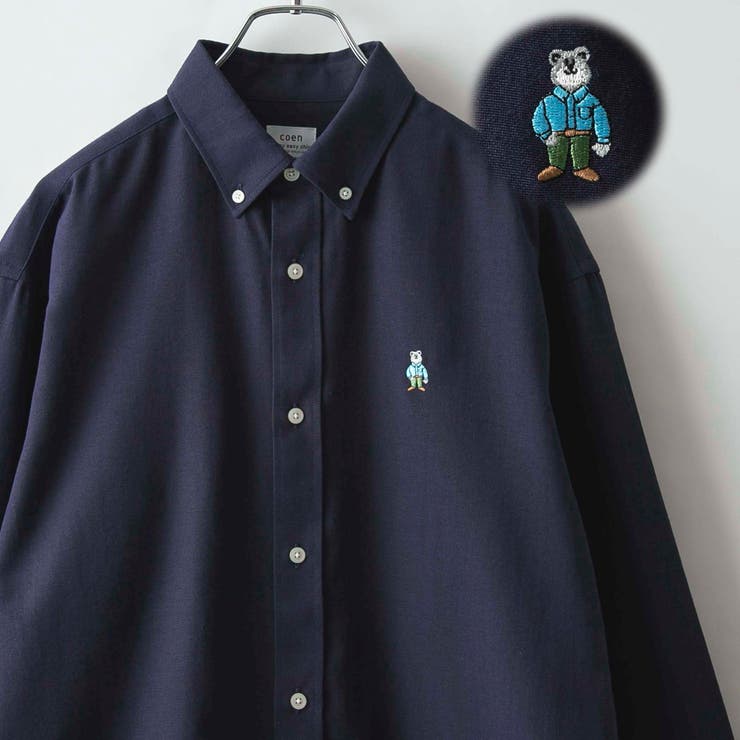 NAVY | ワンポイントベア刺繍レギュラーカラーシャツ | coen【men】