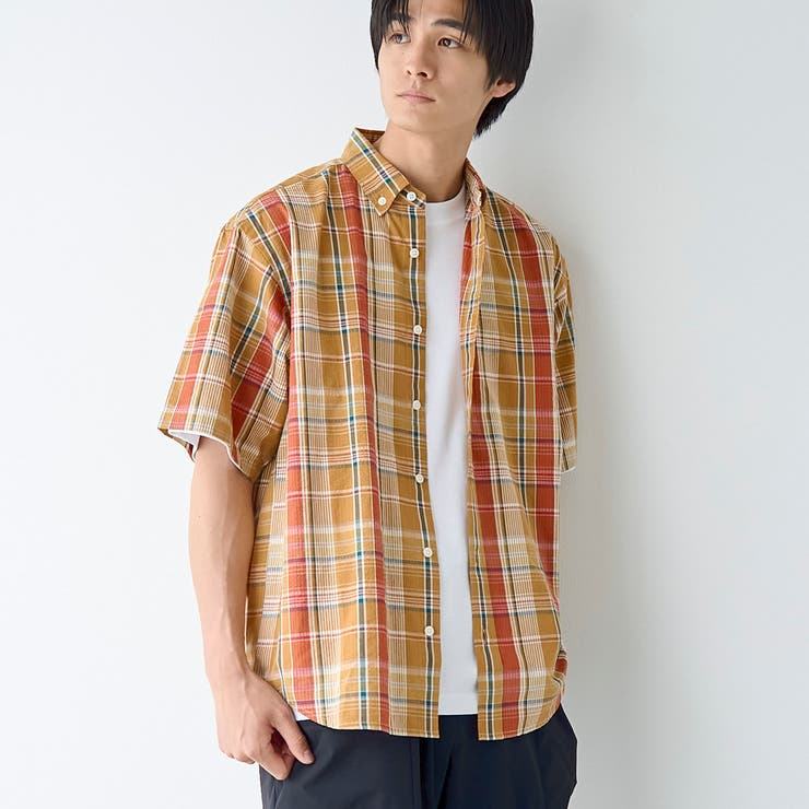 ORANGE | シアサッカーチェックシャツ | coen【men】