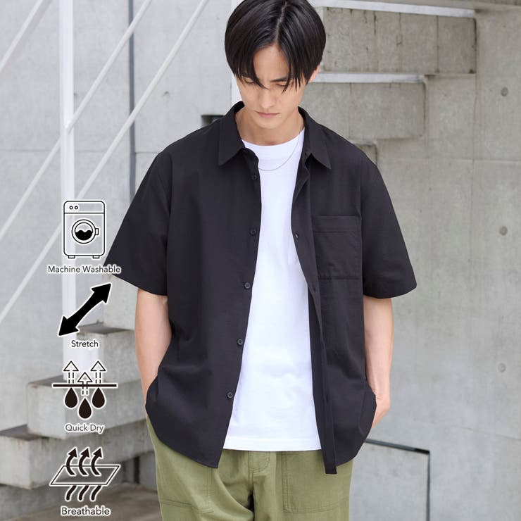 BLACK | 【爽多(R)】リラックス半袖シャツ ーストレッチ、吸水速乾、通気性、洗濯機洗い可… | coen【men】