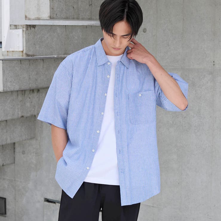 LT.BLUE | リネンコットンショートスリーブシャツ | coen【men】