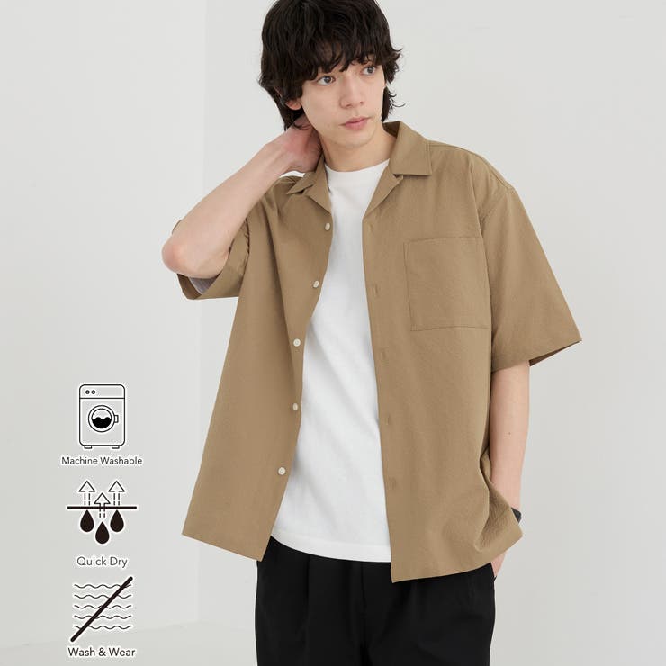 BEIGE | エンボス加工ビンテージライクオープンカラーシャツ ー吸水速乾ー | coen【men】