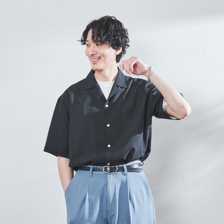 吸水速乾機能付き]ポリトロオープンカラー半袖シャツ