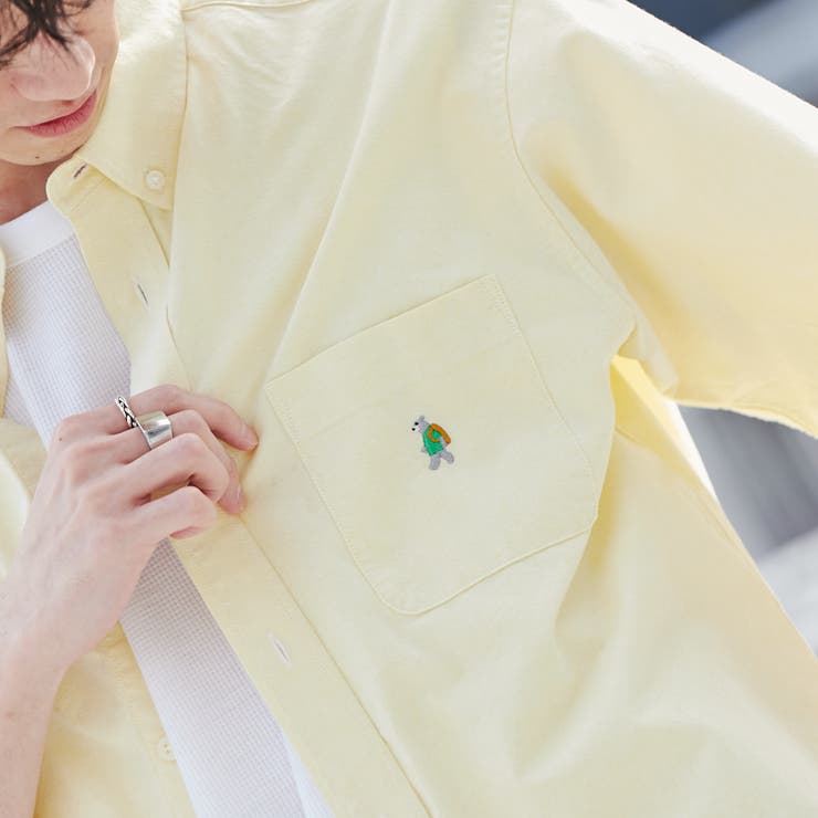 ワンポイントベア刺繍オックスショートスリーブシャツ（WEB限定