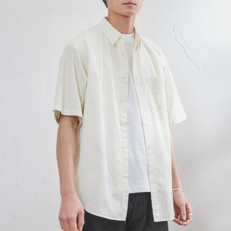 YELLOW | ブロードストライプレギュラーカラーショートスリーブシャツ | coen【men】