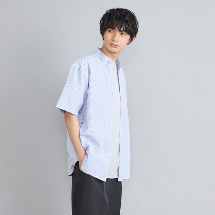 ワンポイントベア刺繍OXBDストライプ半袖シャツ[品番