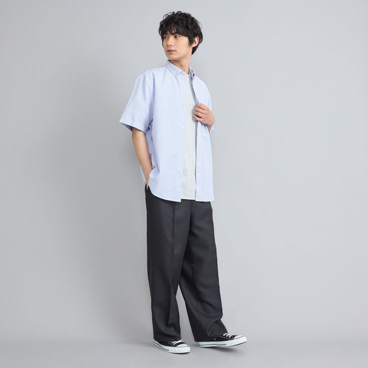 美品✨️Schott ネイビーストライプ 半袖シャツ ワンポイント刺繍 M ショット／半袖ストライプシャツ（ｼｭﾘ(Schott ららぽーとTOKYO