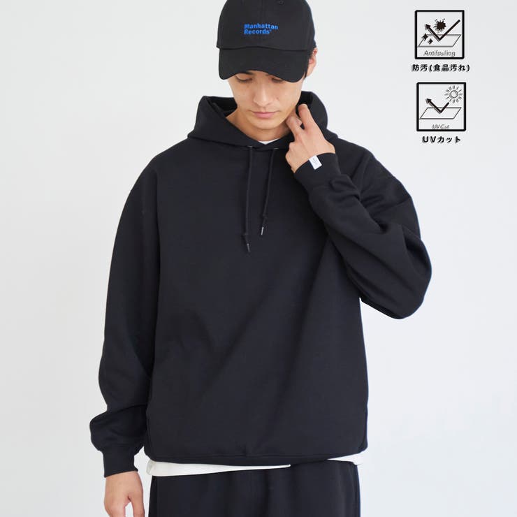 BLACK | クリーンプラススウェットプルオーバーパーカー【防汚（食品汚れ）、UVカット】 | coen【men】