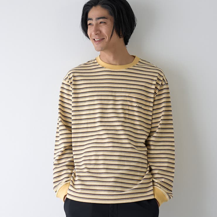 YELLOW | 【Tough&Soft】天竺マルチボーダーロングスリーブTシャツ | coen【men】