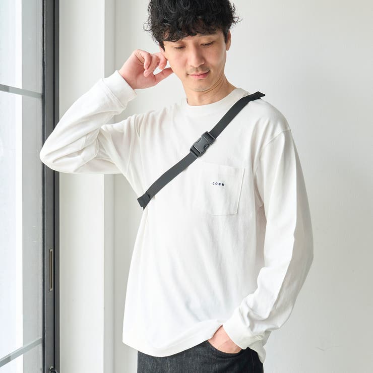 WHITE | 【Tough&Soft】天竺coenロゴ刺繍入り無地長袖Tシャツ | coen【men】