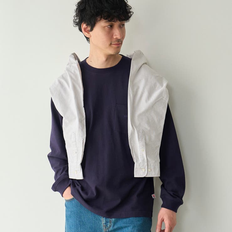 NAVY | 【Tough&Soft】天竺coenロゴ刺繍入り無地長袖Tシャツ | coen【men】