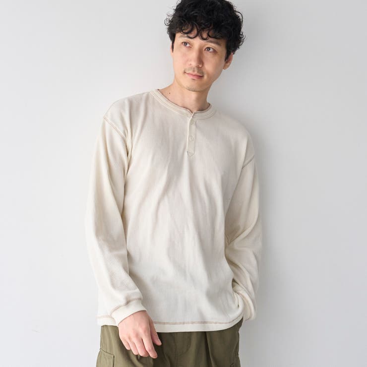 ワッフルヘンリーネック ロングスリーブ Tシャツ | coen【men】 | 詳細画像1 