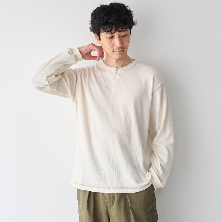 ワッフルヘンリーネック ロングスリーブ Tシャツ | coen【men】 | 詳細画像7 