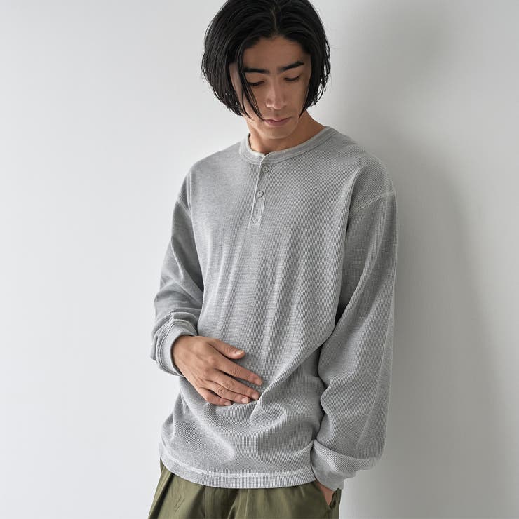 MD.GRAY | ワッフルヘンリーネック ロングスリーブ Tシャツ | coen【men】