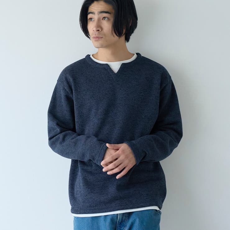 NAVY | メランジフリースフェイクレイヤードカットソー | coen【men】