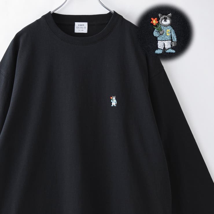 BLACK | ワンポイントベア刺繍USAコットンロングスリーブＴ | coen【men】