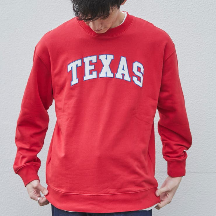 RED | CVC裏毛ツイルワッペンカレッジスウェット | coen【men】