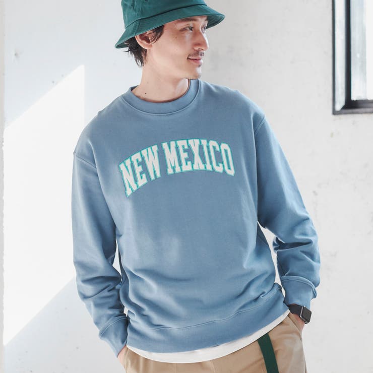 LT.BLUE | CVC裏毛ツイルワッペンカレッジスウェット | coen【men】