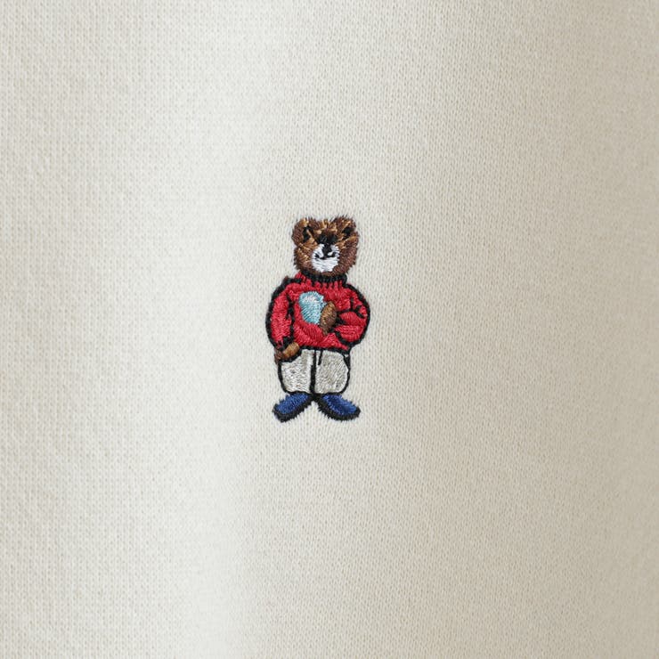 ワンポイントベア刺繍裏起毛クルーネックスウェット[品番