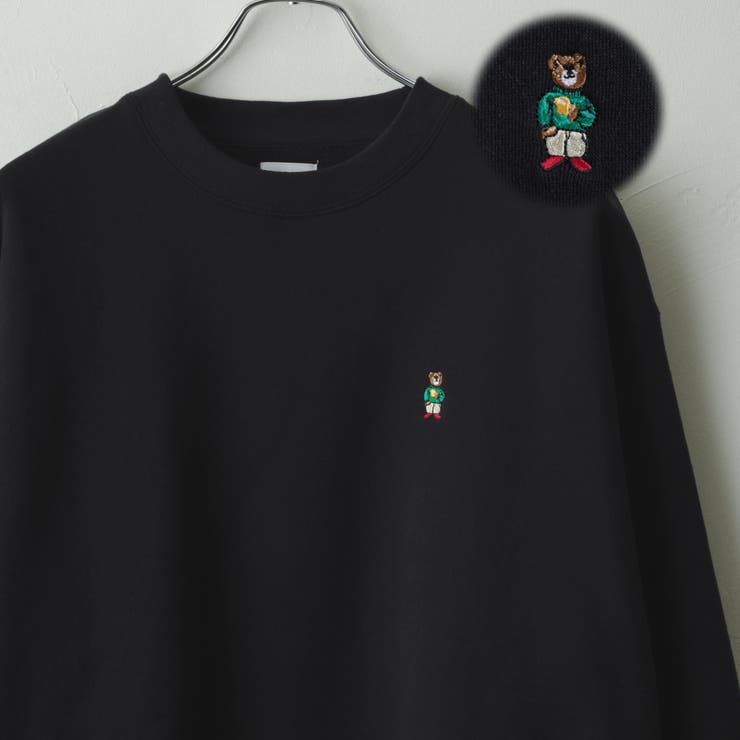 LUXE/R コード刺繍ベア 裏毛スウェット トレーナー GLOBAL WORK トレーナー スウェット 裏毛レタード刺繍プル