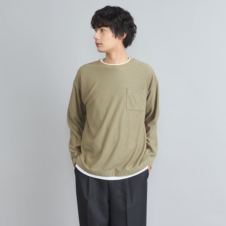 コットンタッチワッフルフェイクレイヤードロングスリーブTシャツ[品番