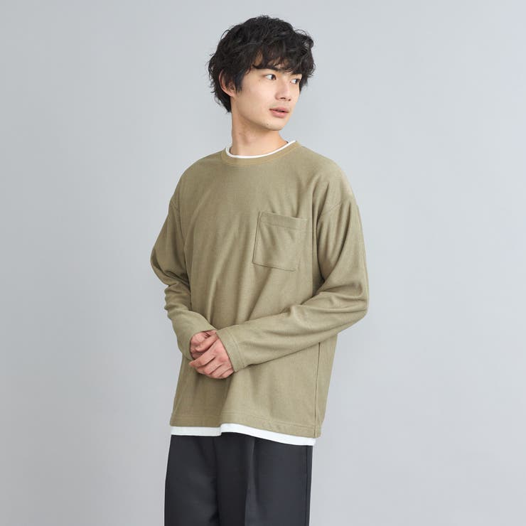 コットンタッチワッフルフェイクレイヤードロングスリーブTシャツ[品番