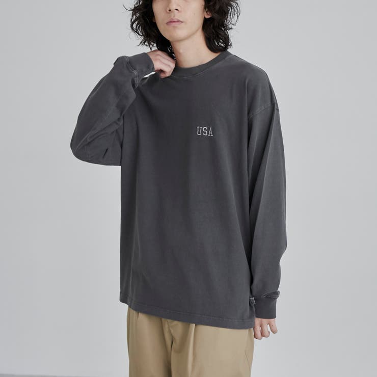 DK.GRAY | USAコットンピグメントワンポイント刺繍Tシャツ | coen【men】