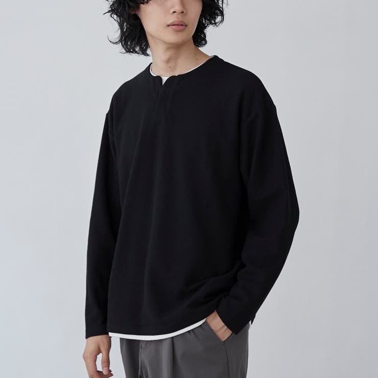 BLACK | スキッパーレイヤードロングTシャツ | coen【men】