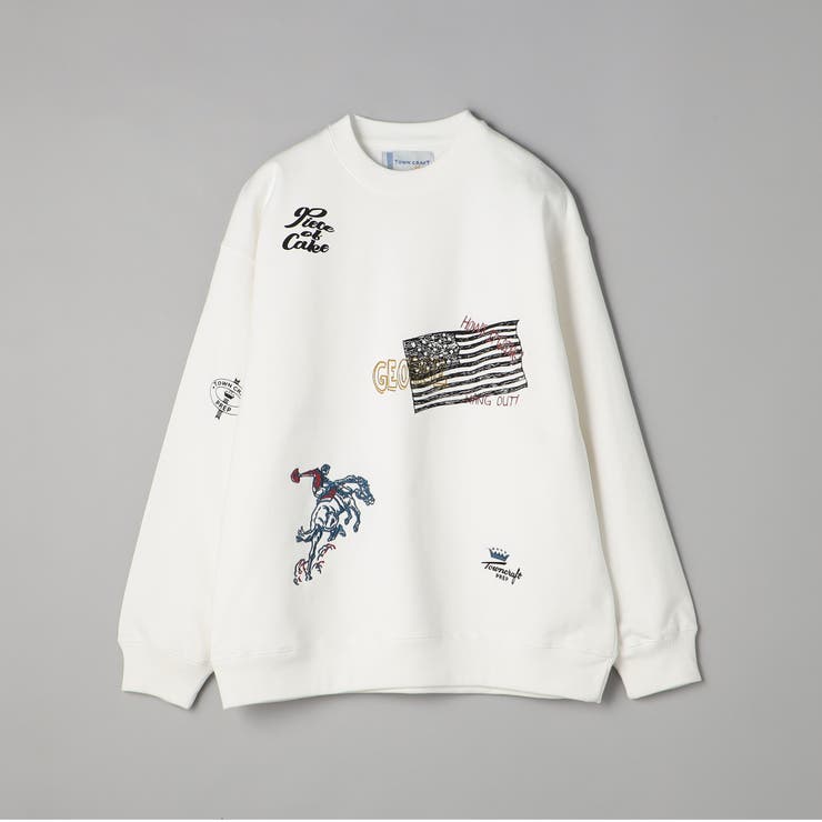 WHITE | TOWNCRAFT（タウンクラフト）別注モチーフクルーネックスウェット | coen【men】