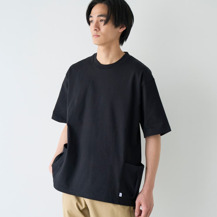 BLACK | RepurヘビーコットンサイドポケットTシャツ【抗菌性、消臭性】 | coen【men】