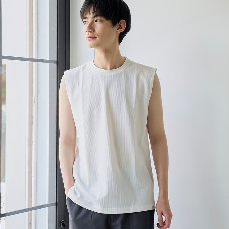 WHITE | 【形態回復性・ストレッチ性】SOLOTEX(R) ワッフルノースリーブTシャツ | coen【men】