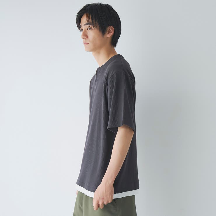 キーネックフェイクレイヤード半袖Tシャツ | coen【men】 | 詳細画像16 