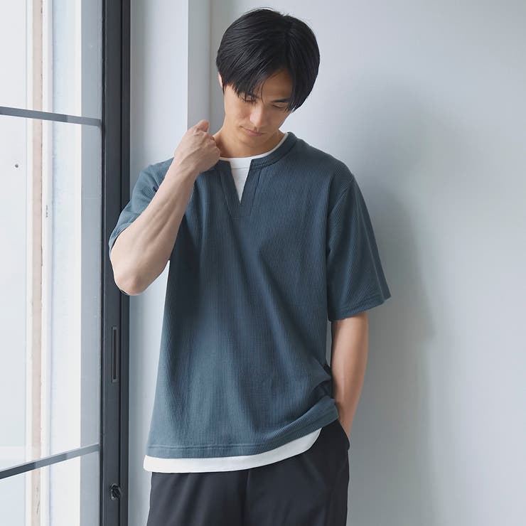 キーネックフェイクレイヤード半袖Tシャツ | coen【men】 | 詳細画像9 