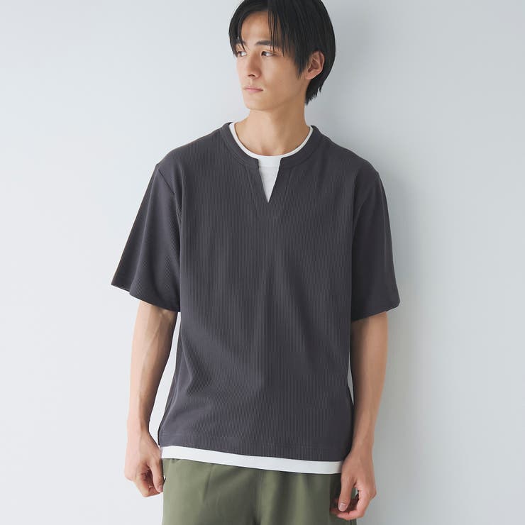 DK.GRAY | キーネックフェイクレイヤード半袖Tシャツ | coen【men】