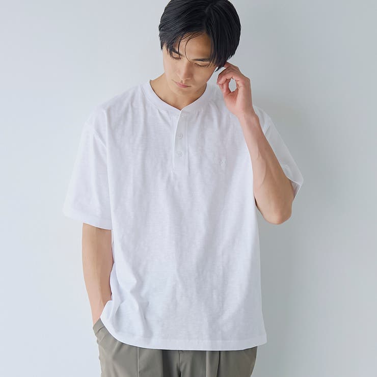 NATURAL | スラブ天竺ヘンリーネック半袖Tシャツ | coen【men】