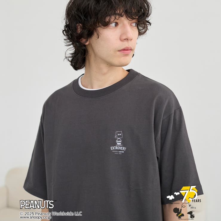 DK.GRAY | PEANUTS(ピーナッツ)×coen ワンポイント刺繍Tシャツ | coen【men】