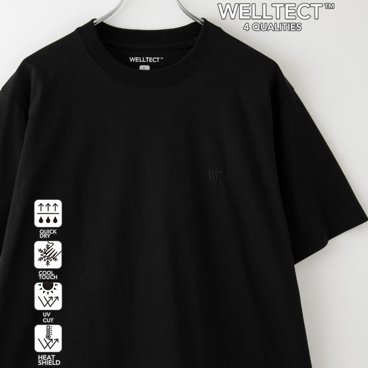 BLACK | 【WELLTECT】ロゴ刺繍Tシャツ ー吸水速乾、接触冷感、UVカット、遮熱ー | coen【men】