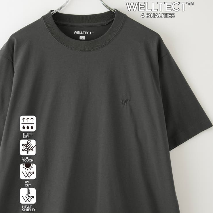 DK.GRAY | 【WELLTECT】ロゴ刺繍Tシャツ ー吸水速乾、接触冷感、UVカット、遮熱ー | coen【men】