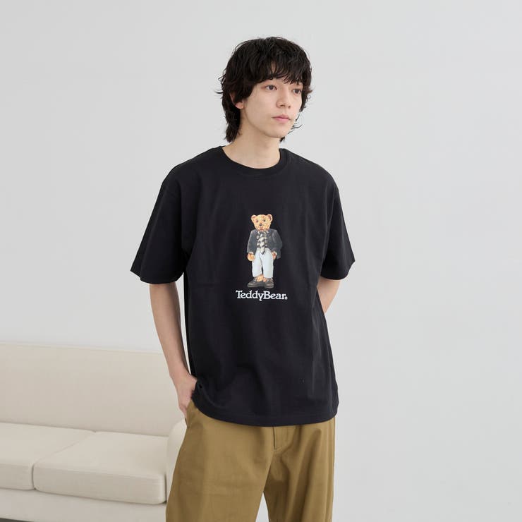 テディベアデザイン Tシャツ Lサイズ ブラウン Teddy Bear（テディベア）別注プリントTシャツ[品番
